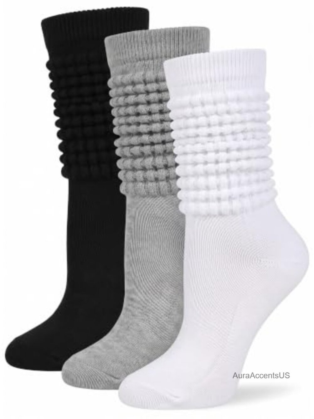 Slouch Socks for Women 3 Pairs Blended Cotton Scrunchy Calf Socks